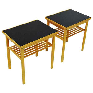 Swedish pair of midcentury Oak and Glass top side tables -Sweden 1960`s