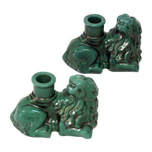 Green Vintage ceramic candlelight lions St. Eriks, Uppsala 1920s - Sweden