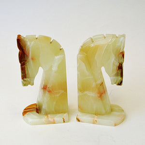 Vintage pair of handacarved onyx horseheads bookends 1970s Italy