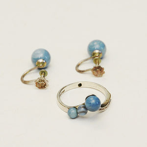 Vintage Swedish Silverring and Earrings in Blue Stone, 1980s, Set of 3