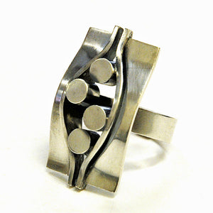 Rectangular Silver ring by Elis Kauppi for Kupittaan Kulta Finland 1970s