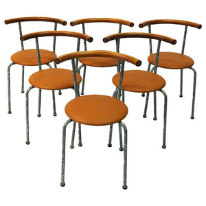 Set of six brown Leather seat dining stools by Jerry Hellström, Sweden 1988