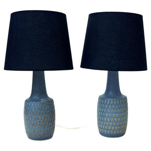 Danish blue stoneware tablelamp pair by Søholm Keramik, Bornholm 1970s