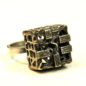 Brutalist Cube Silver ring by Martti Viikinniemi, Finland 1970
