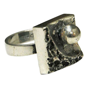 Brutalist square vintage silver ring Finland 1970
