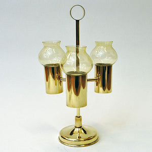 Norwegian Odel Brass Candleholder three arms with amber shades 1960s