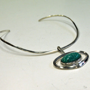 Silver necklace Mariannes Heart with amazonite stone by Marianne Berg, Norway 1964