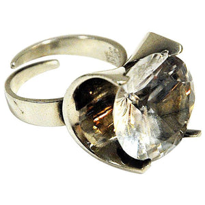 Vintage Silverring with cut rock crystal stone by Martti J Hyvärinen, Finland
