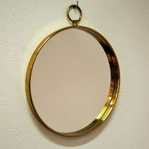 Round decorative vintage brass frame mirror 30 cmD - Scandinavian