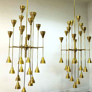 Amazing pair of Brass Chandeliers with 54 lightshades 1960s - Norway