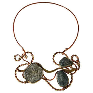 Vintage Naturstone and brass/copper necklace by Anna Greta Eker, Norway 1960s
