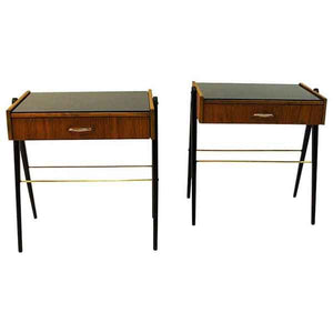 Pair of midcentury Teak and Glas top night tables -Sweden 1960`s