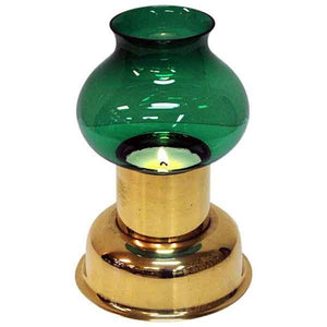 Norwegian vintage Odel Brass Candleholder with green glass shade 1960s