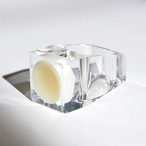 Acrylic vintage ring with round white plate by Siv Lagerström 1970`s, Sweden