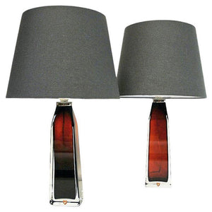Red glass tablelamp pair by Carl Fagerlund for Orrefors, Sweden 1960s