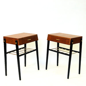 Beautiful pair of Swedish teak and brass night/side tables 1950s
