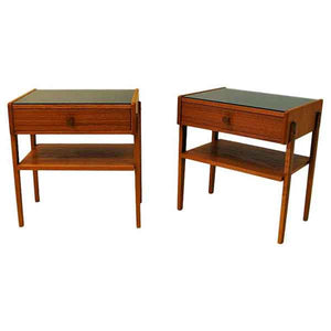 Midcentury pair of Teak and Glas top night tables -Sweden 1960`s