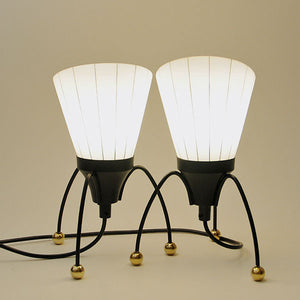 Swedish Black metal tablelamp pair with frosted glass by Edward Hagman for Ehab 1950s