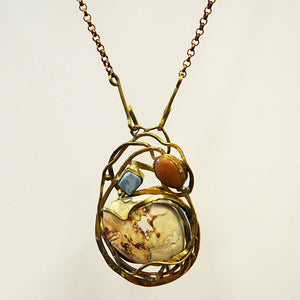 Naturstone and brass pendant by Anna Greta Eker, Norway 1960s