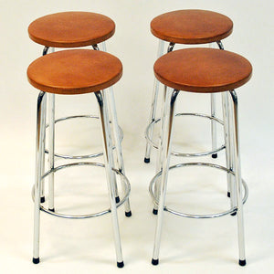 Brown Leather seat stools with chrome legs 1960s Scandinavian - pair