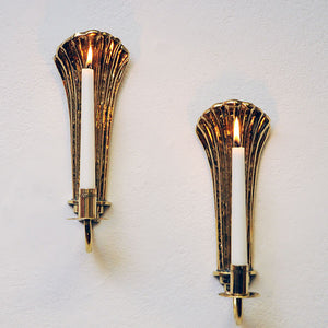 Brass Art Deco pair of wall candleholders by Lars Holmström 1960s, Sweden