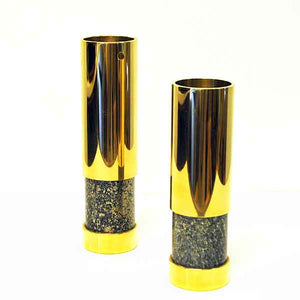 Norwegian pair of Brass and Stone vases 18-20 cmH by Saulo 1970s, Norway