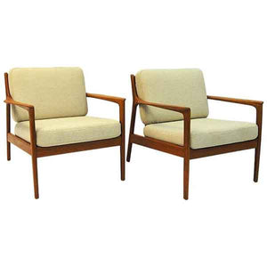 Swedish pair of teak lounge chairs mod USA 75 by Folke Ohlsson for DUX 1960s