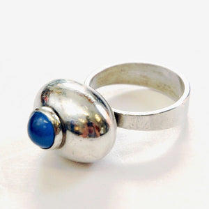 Swedish midcentury blue stone silver ring by G Kaplan Stockholm 1967